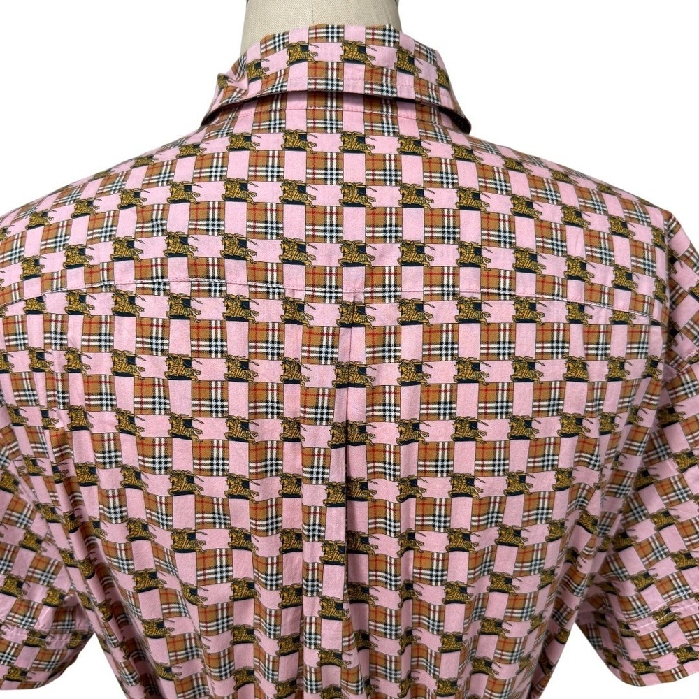 Burberry Shirt Dress Womens 14 Pink Short Sleeve Belted Tiled Archive Print - Picture 9 of 14